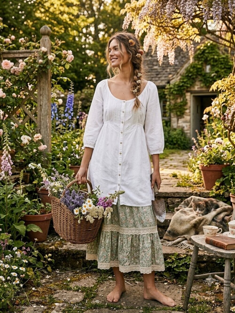 Mango White Cotton Button Up Midi Dress Pockets Cottagecore M